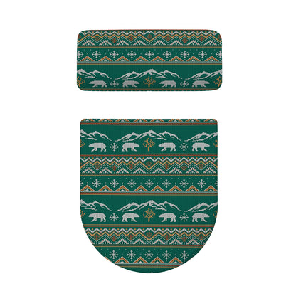 Polar Bear Knitted Pattern Print Toilet Lid And Tank Cover Set