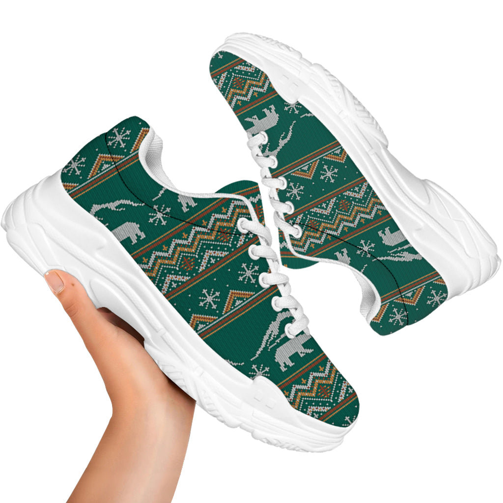Polar Bear Knitted Pattern Print White Chunky Shoes