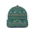 Polar Bear Knitted Pattern Print White Mesh Trucker Hat