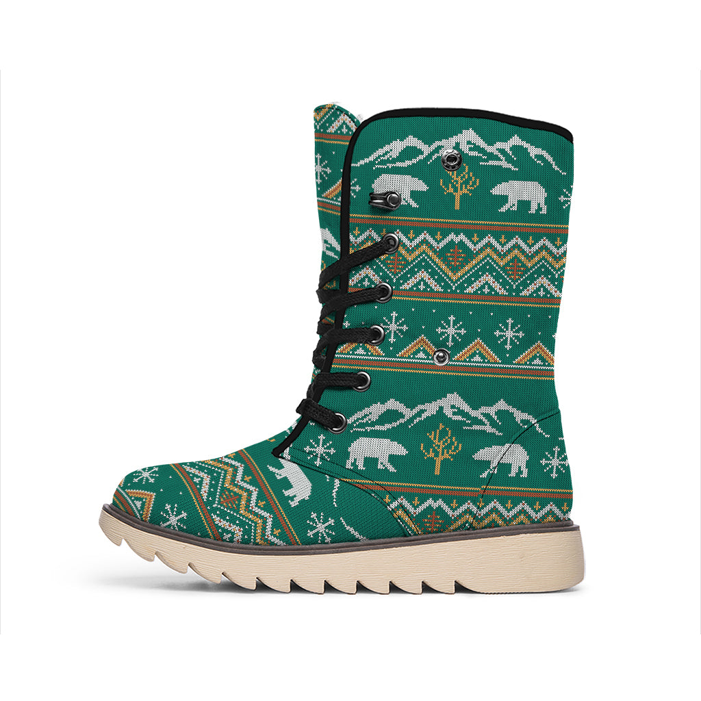 Polar Bear Knitted Pattern Print Winter Boots