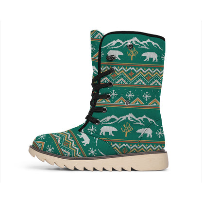 Polar Bear Knitted Pattern Print Winter Boots