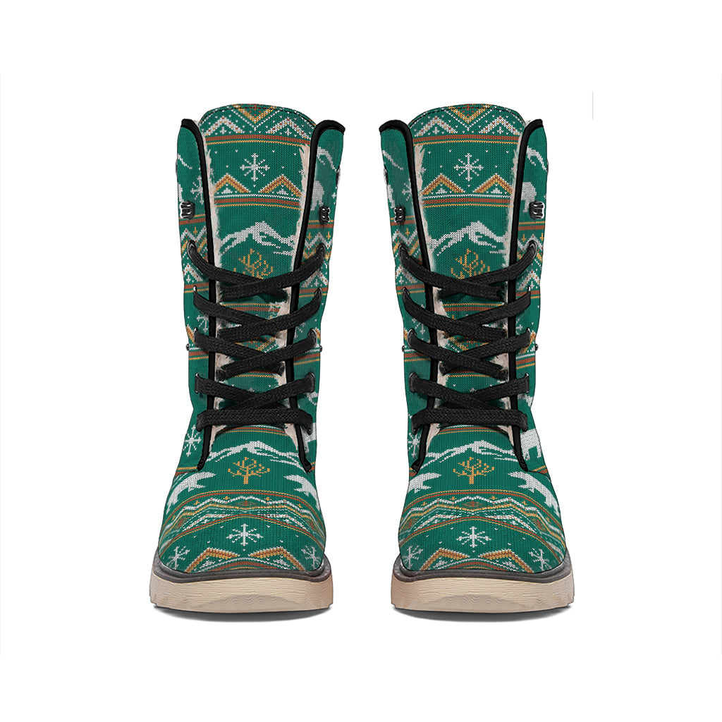 Polar Bear Knitted Pattern Print Winter Boots