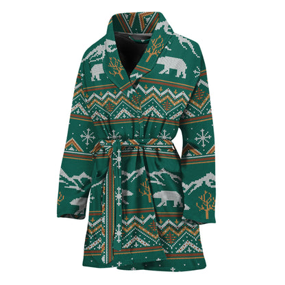 Polar Bear Knitted Pattern Print Women's Bathrobe
