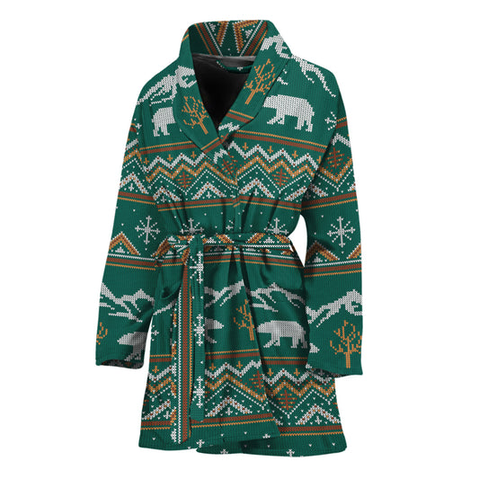 Polar Bear Knitted Pattern Print Women's Bathrobe