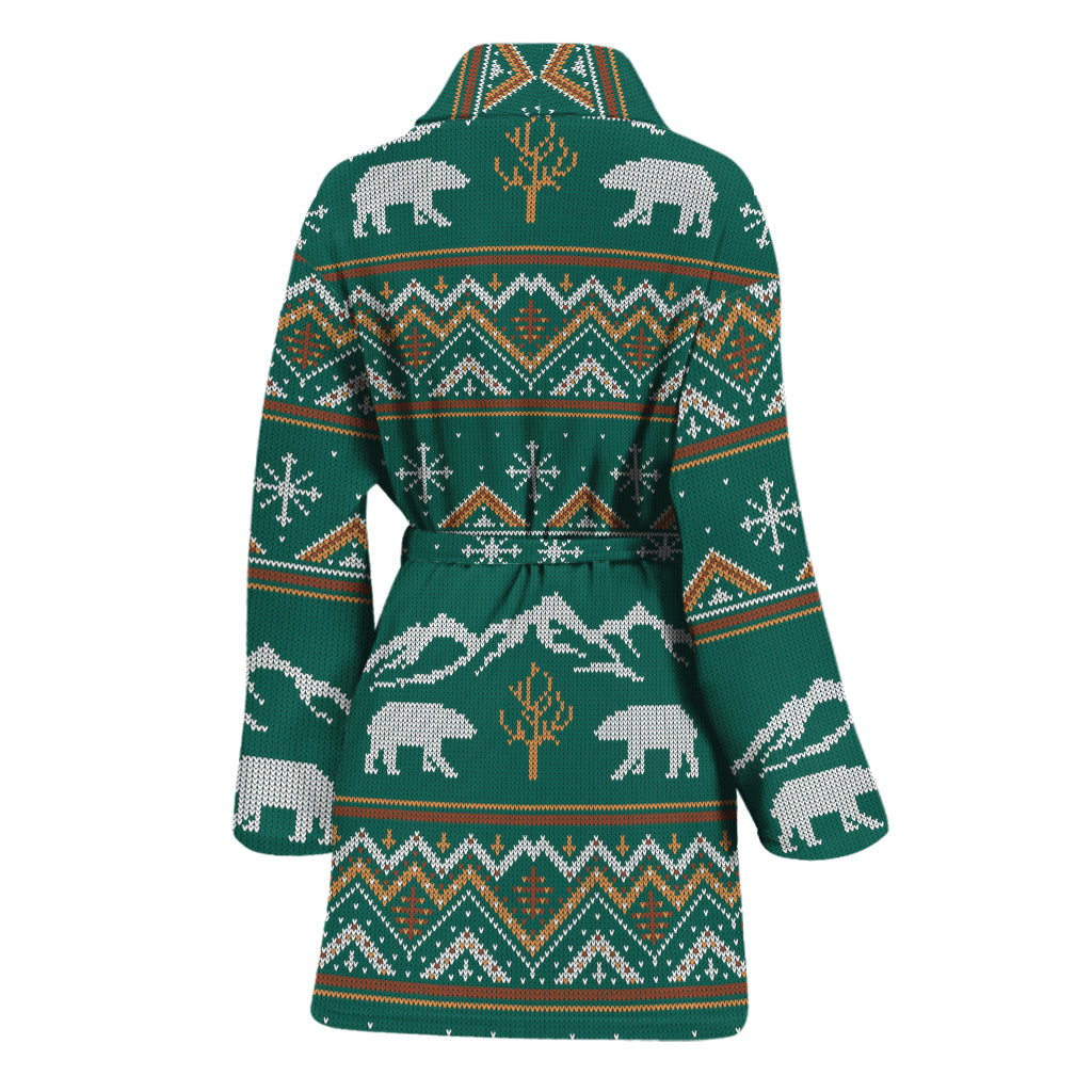Polar Bear Knitted Pattern Print Women's Bathrobe