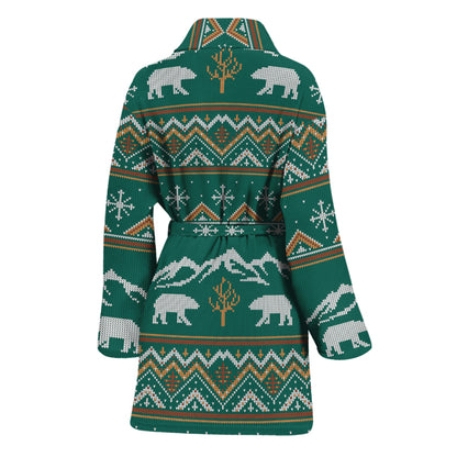 Polar Bear Knitted Pattern Print Women's Bathrobe