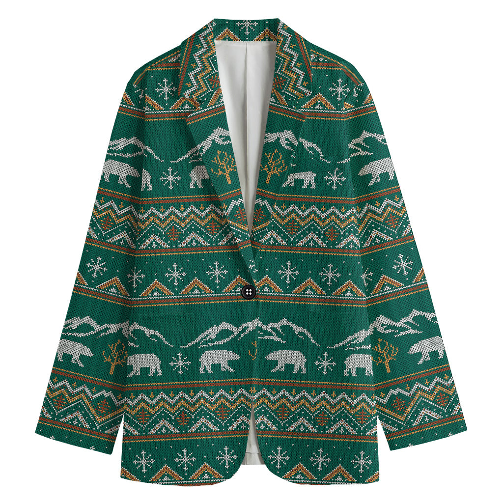 Polar Bear Knitted Pattern Print Women's Blazer