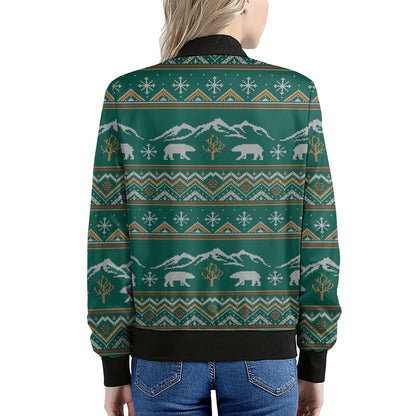 Polar Bear Knitted Pattern Print Women's Bomber Jacket
