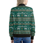 Polar Bear Knitted Pattern Print Women's Bomber Jacket