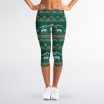 Polar Bear Knitted Pattern Print Women's Capri Leggings