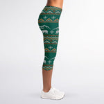 Polar Bear Knitted Pattern Print Women's Capri Leggings
