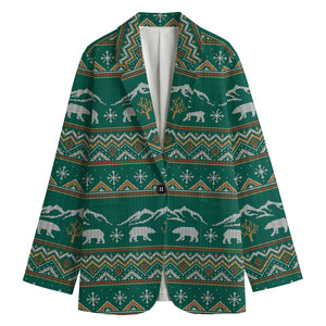 Polar Bear Knitted Pattern Print Women's Cotton Blazer