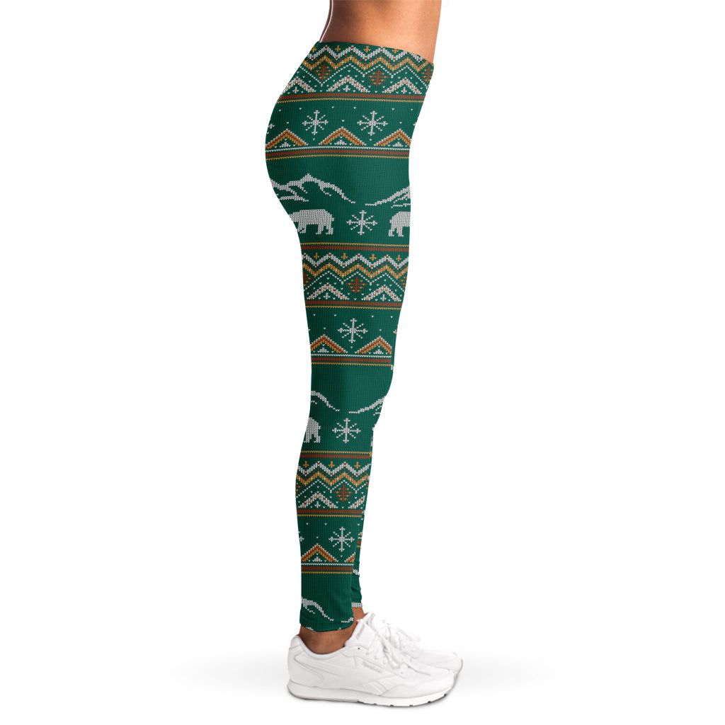 Polar Bear Knitted Pattern Print Women's Leggings