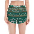Polar Bear Knitted Pattern Print Women's Split Running Shorts