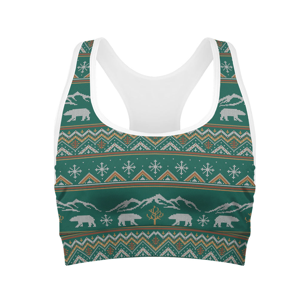 Polar Bear Knitted Pattern Print Women's Sports Bra
