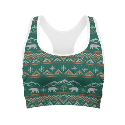 Polar Bear Knitted Pattern Print Women's Sports Bra