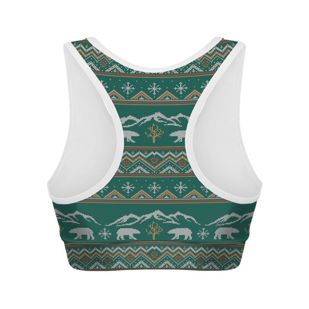Polar Bear Knitted Pattern Print Women's Sports Bra