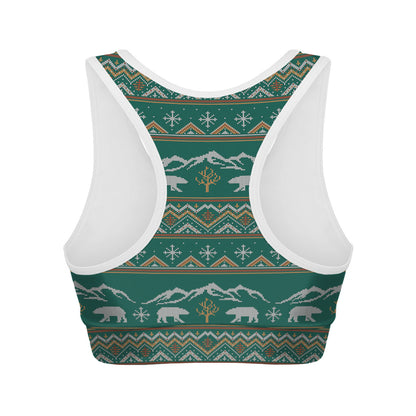 Polar Bear Knitted Pattern Print Women's Sports Bra
