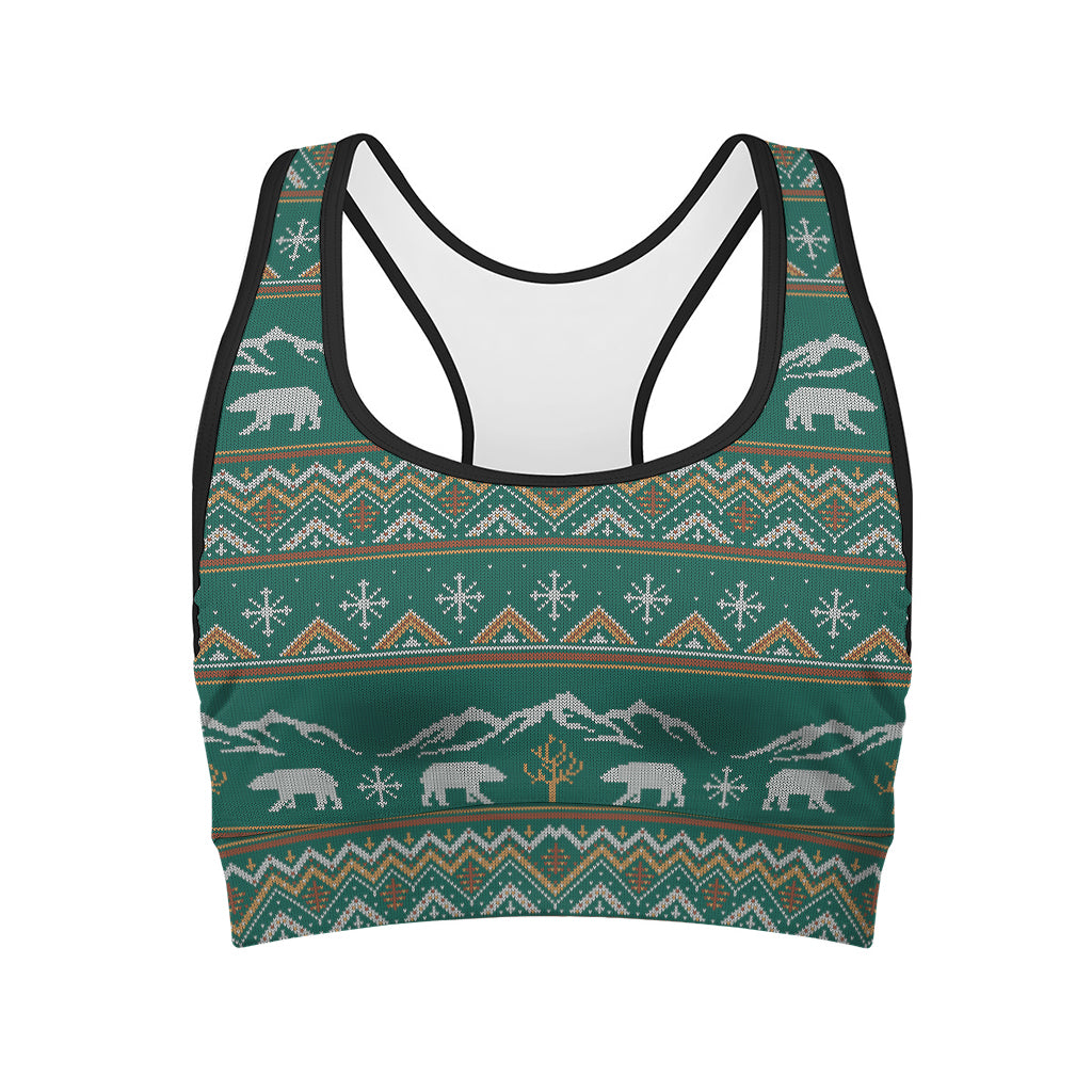 Polar Bear Knitted Pattern Print Women's Sports Bra