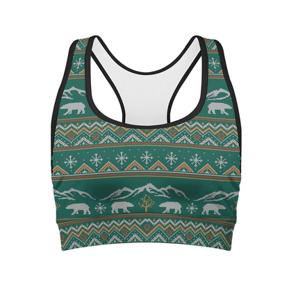 Polar Bear Knitted Pattern Print Women's Sports Bra