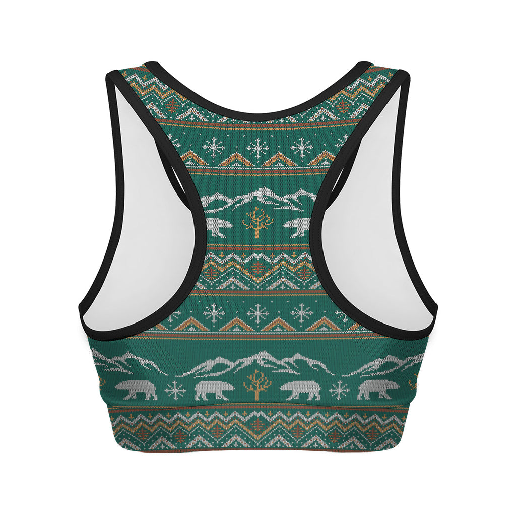 Polar Bear Knitted Pattern Print Women's Sports Bra