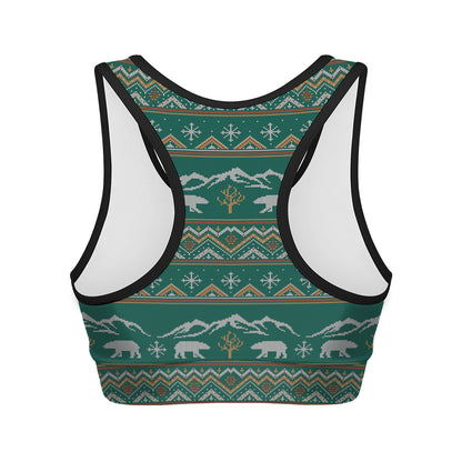 Polar Bear Knitted Pattern Print Women's Sports Bra