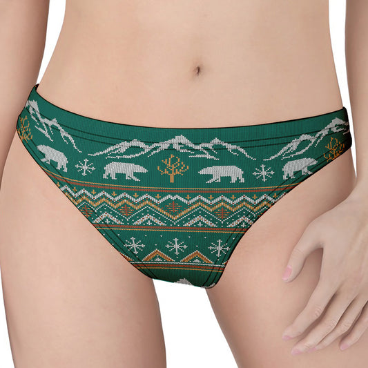 Polar Bear Knitted Pattern Print Women's Thong