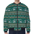 Polar Bear Knitted Pattern Print Zip Sleeve Bomber Jacket