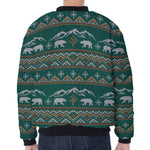 Polar Bear Knitted Pattern Print Zip Sleeve Bomber Jacket