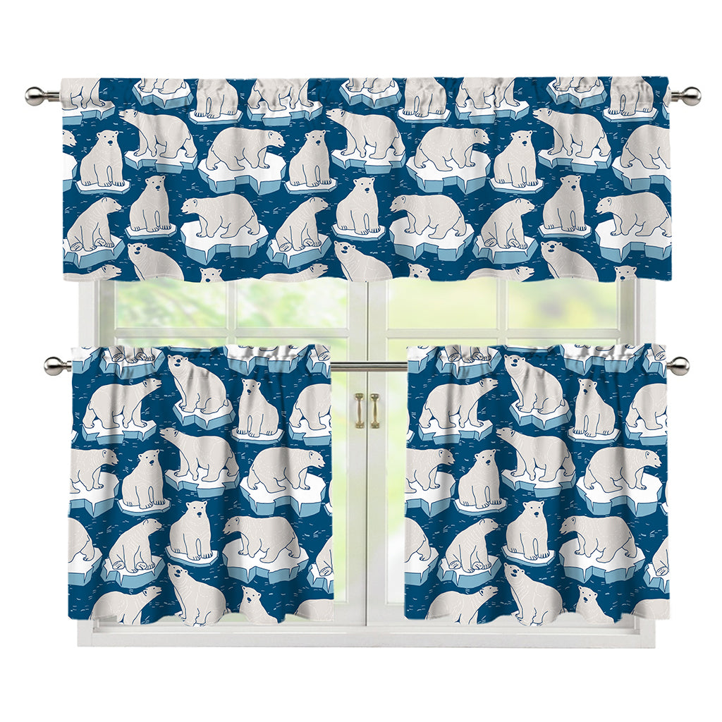 Polar Bear On Ice Pattern Print 3 Piece Kitchen Curtains