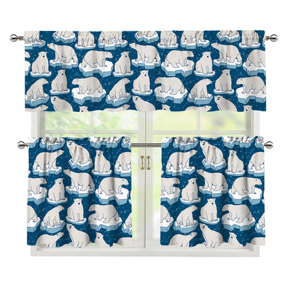Polar Bear On Ice Pattern Print 3 Piece Kitchen Curtains