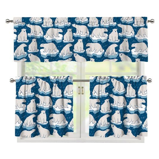 Polar Bear On Ice Pattern Print 3 Piece Kitchen Curtains