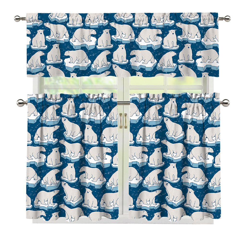 Polar Bear On Ice Pattern Print 3 Piece Kitchen Curtains