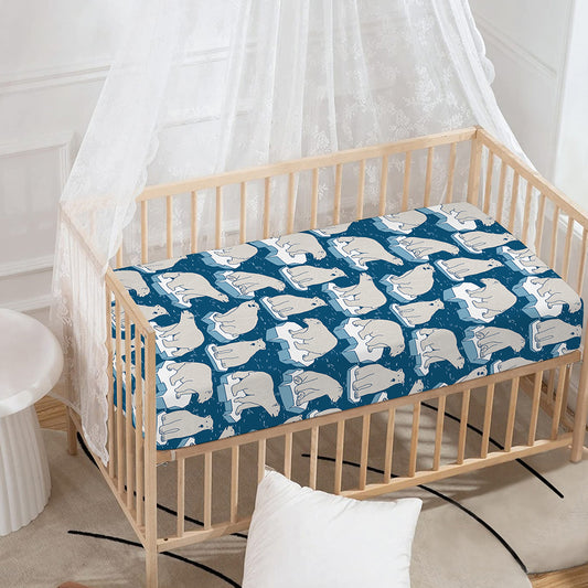 Polar Bear On Ice Pattern Print Baby Crib Sheet