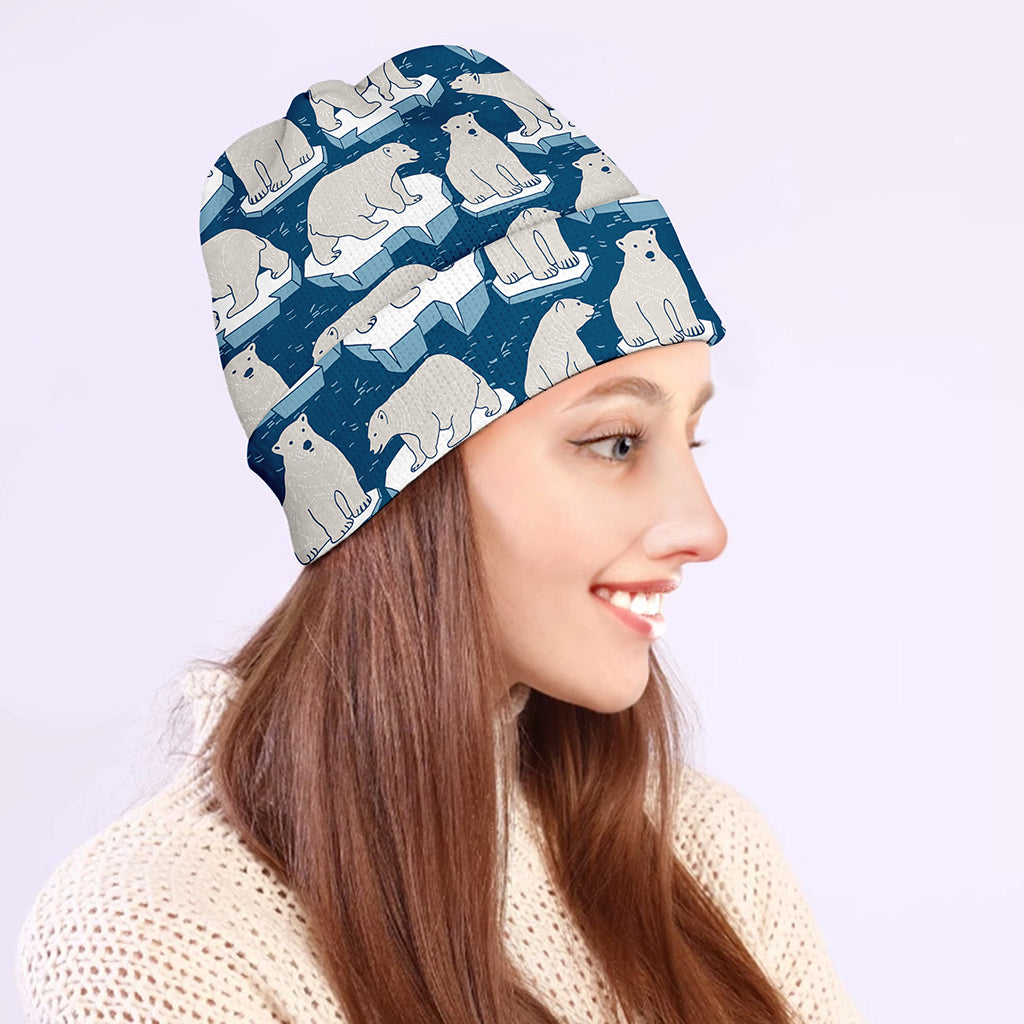 Polar Bear On Ice Pattern Print Beanie