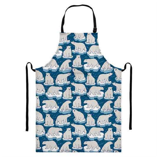 Polar Bear On Ice Pattern Print Bib Apron With Pocket