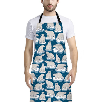 Polar Bear On Ice Pattern Print Bib Apron With Pocket
