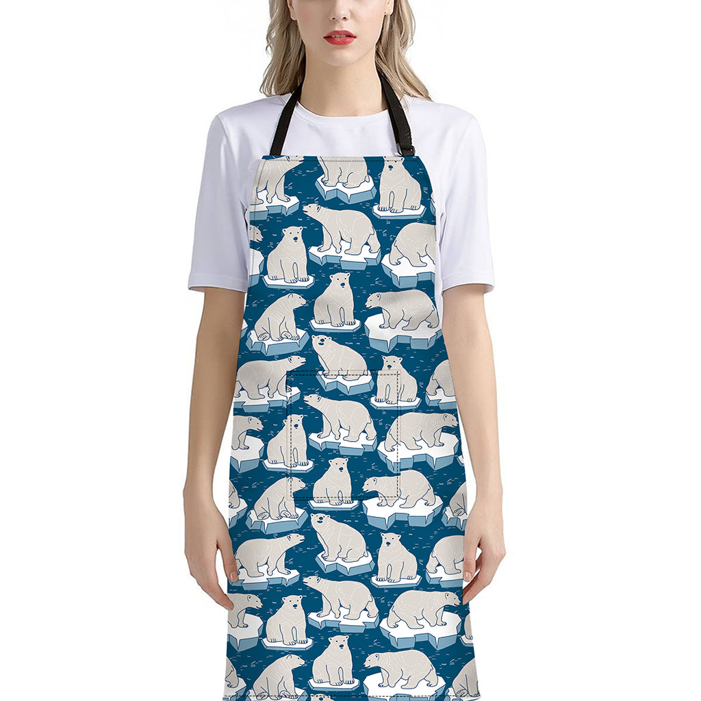 Polar Bear On Ice Pattern Print Bib Apron With Pocket