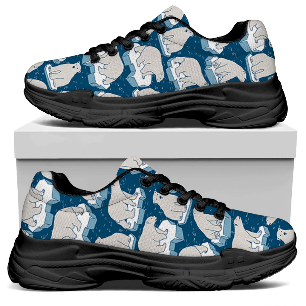 Polar Bear On Ice Pattern Print Black Chunky Shoes