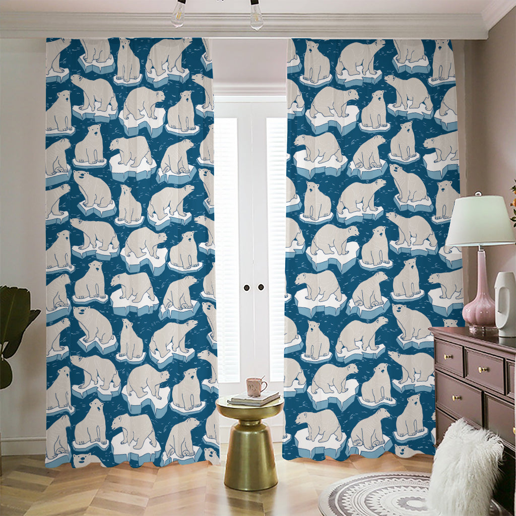 Polar Bear On Ice Pattern Print Blackout Pencil Pleat Curtains