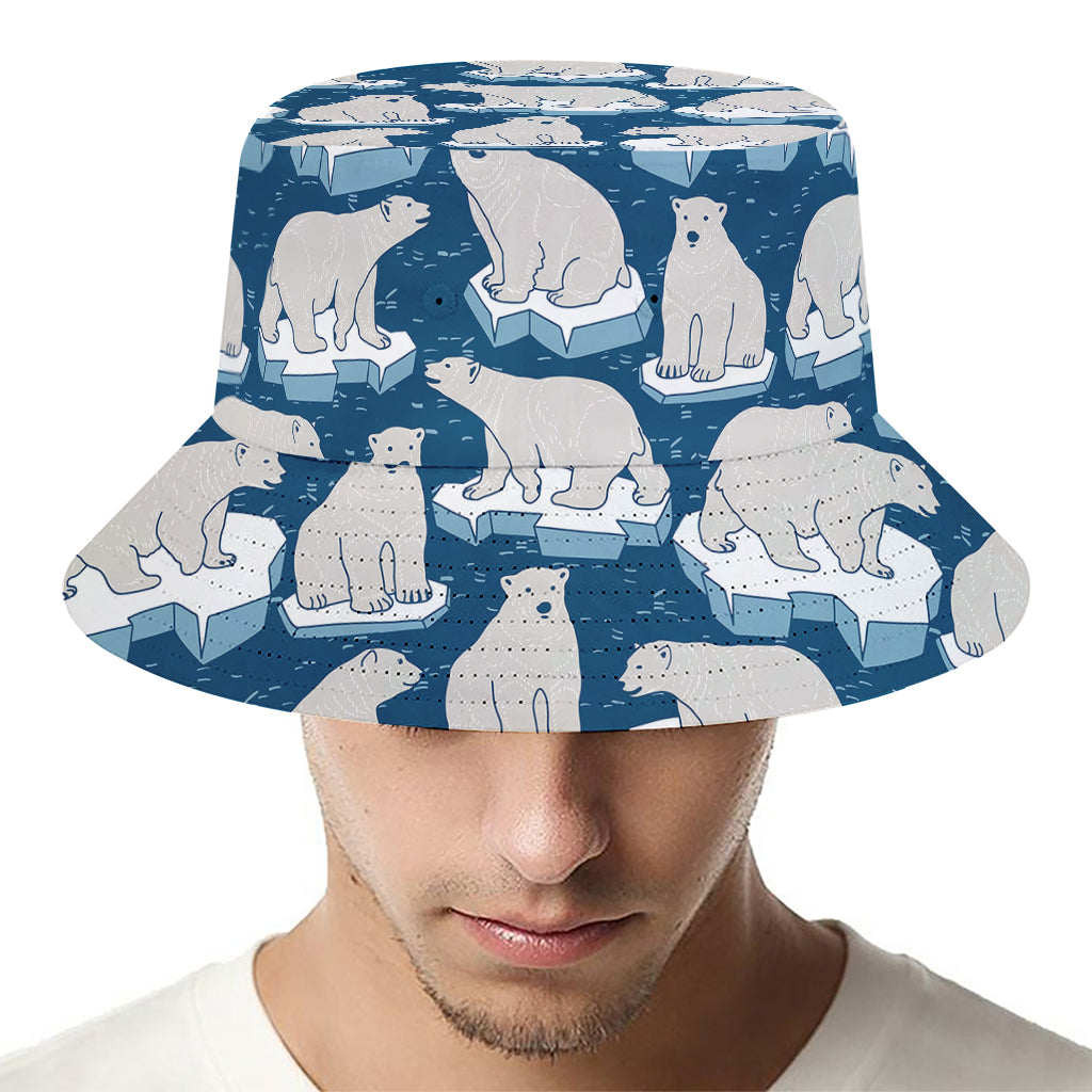 Polar Bear On Ice Pattern Print Bucket Hat