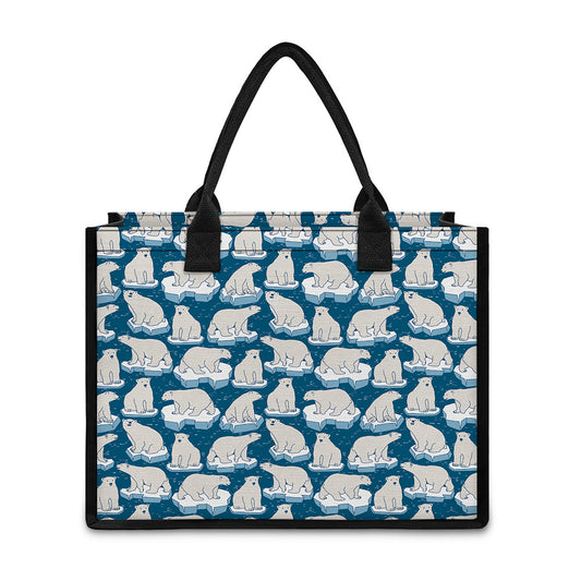 Polar Bear On Ice Pattern Print Canvas Tote Bag