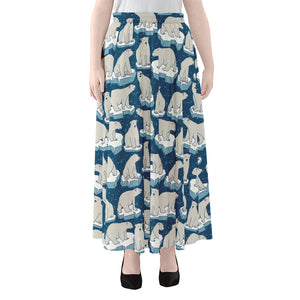 Polar Bear On Ice Pattern Print Chiffon Maxi Skirt