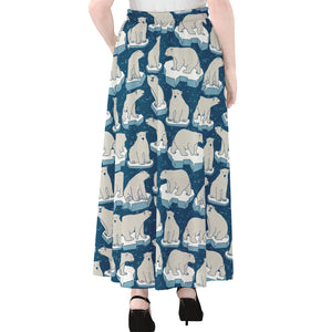 Polar Bear On Ice Pattern Print Chiffon Maxi Skirt