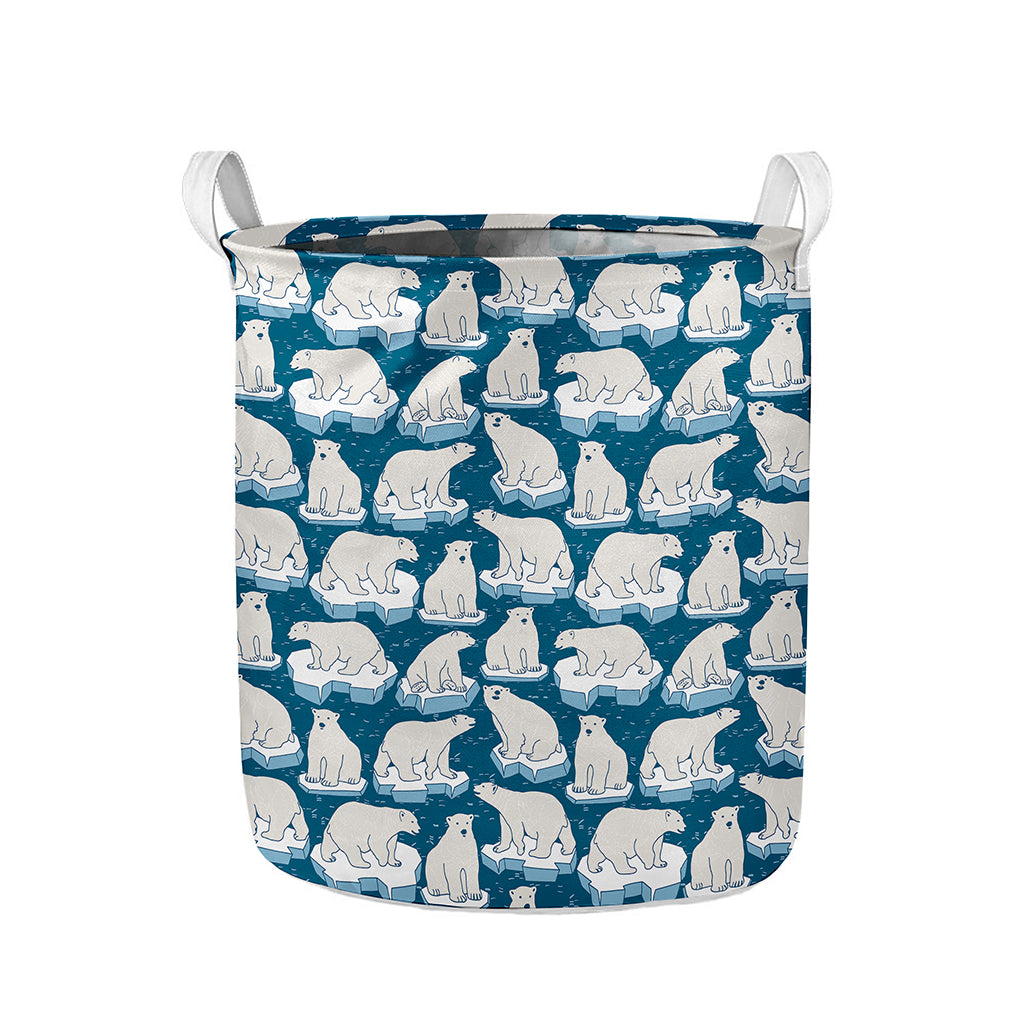 Polar Bear On Ice Pattern Print Collapsible Laundry Basket