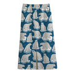 Polar Bear On Ice Pattern Print Cotton Front Slit Maxi Skirt