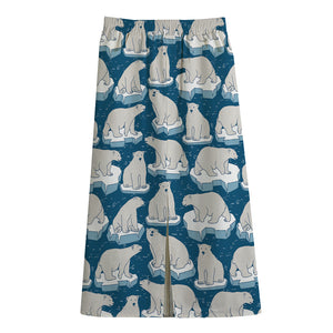 Polar Bear On Ice Pattern Print Cotton Front Slit Maxi Skirt