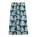 Polar Bear On Ice Pattern Print Cotton Front Slit Maxi Skirt