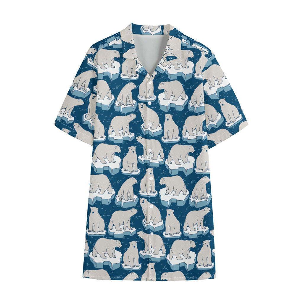 Polar Bear On Ice Pattern Print Cotton Hawaiian Shirt