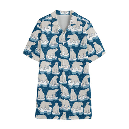 Polar Bear On Ice Pattern Print Cotton Hawaiian Shirt